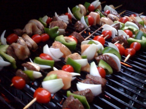 shish kabobs on the grill